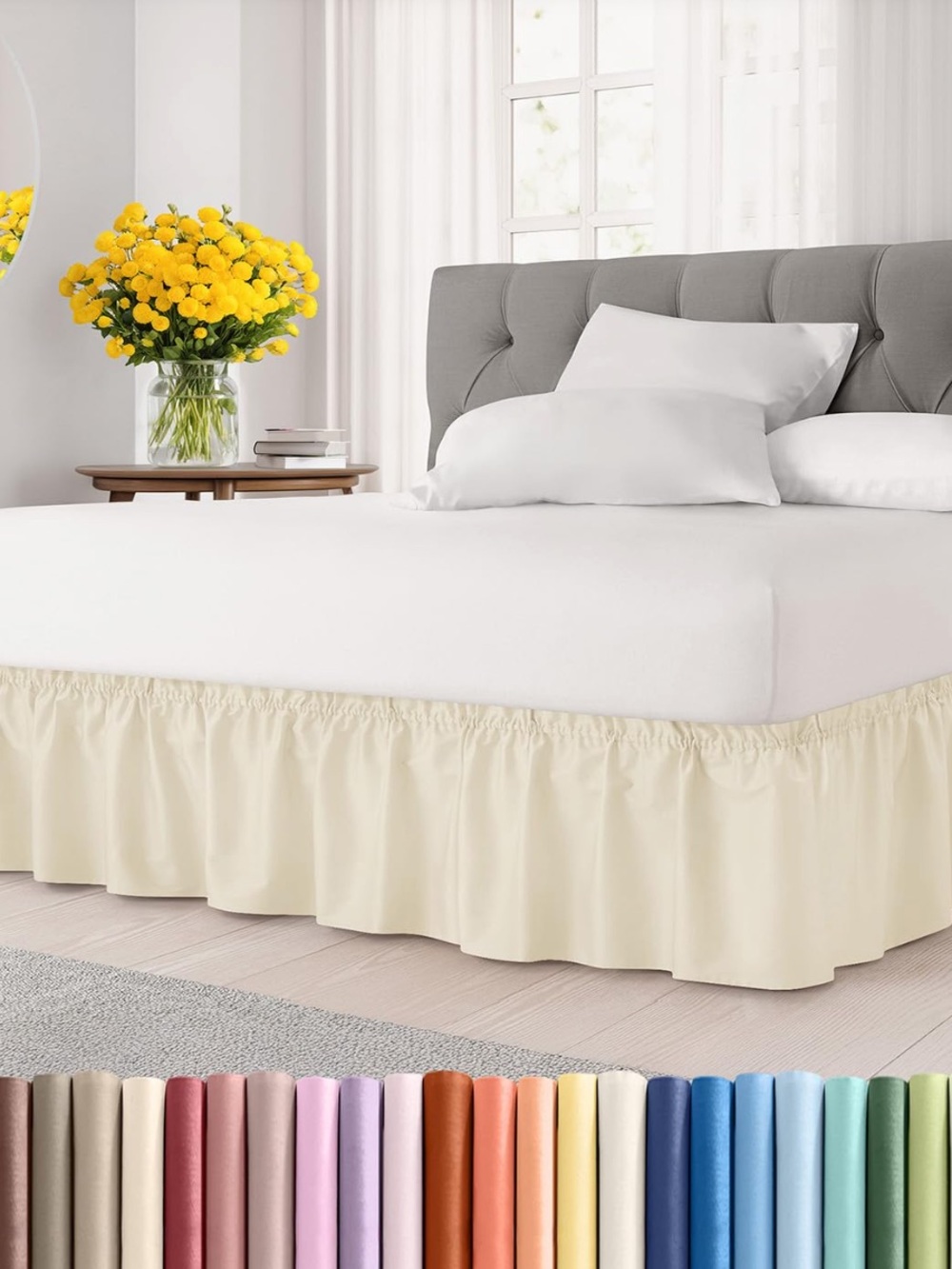 Off-White Wrap Around Bed Skirt Dust Ruffle 15” Drop 100% Microfiber KING